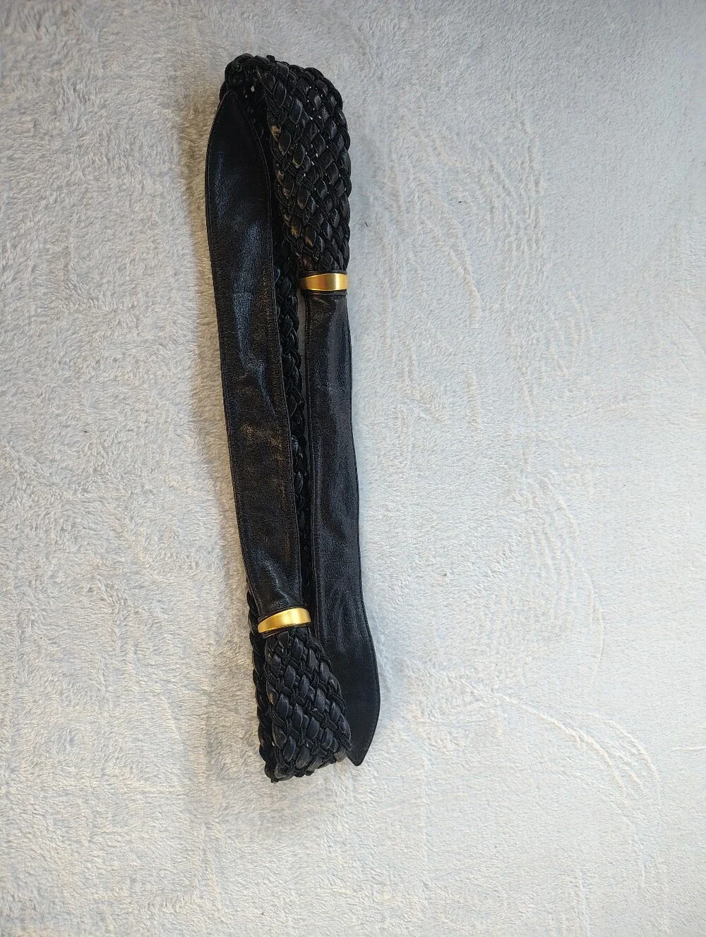 Black Braided Stretch Belt with Gold Accents - Women Accessories